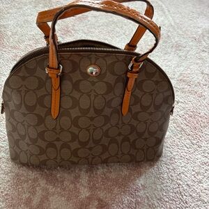 Coach Brown Satchel with Signature Design